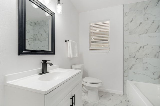 full bathroom featuring vanity, toilet, and tiled shower / bath combo