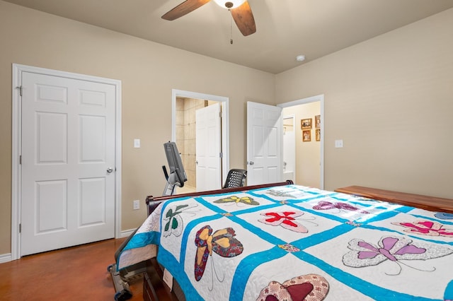 bedroom featuring carpet floors and ceiling fan