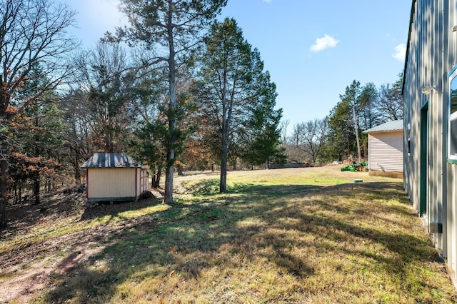 view of yard featuring a shed