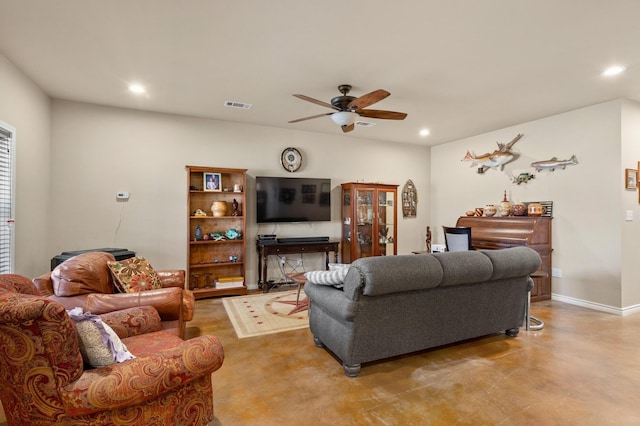 living room featuring ceiling fan