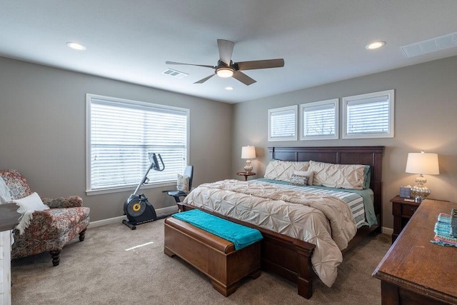 bedroom featuring ceiling fan and carpet floors