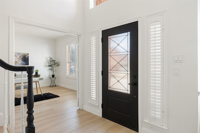 foyer entrance featuring plenty of natural light and light hardwood / wood-style flooring