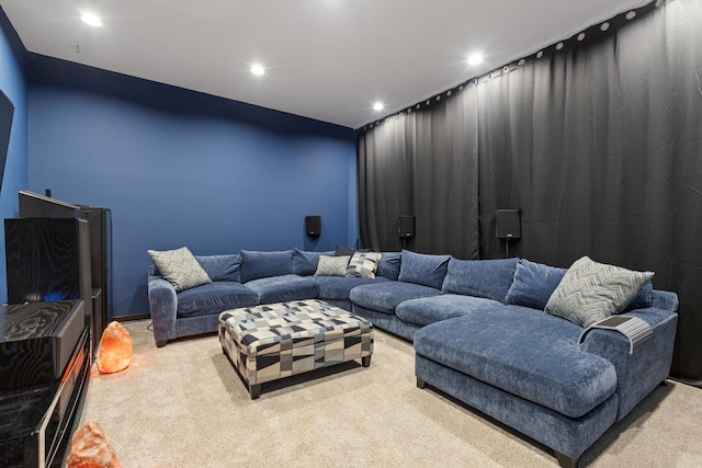 living room featuring light carpet