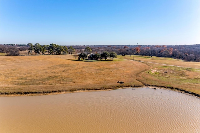 aerial view featuring a water view and a rural view