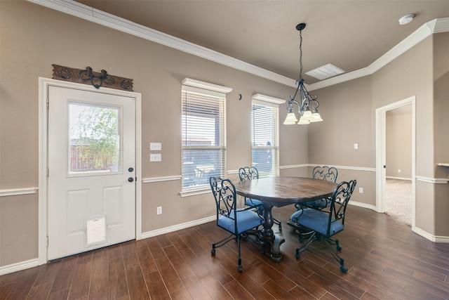 119 Remington Park Dr, Springtown, TX 76082 - dining area with dark wood-style floors, baseboards, and a chandelier