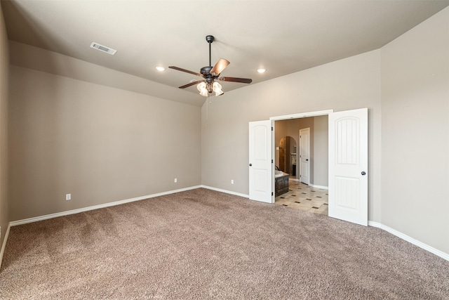 119 Remington Park Dr, Springtown, TX 76082 - empty room featuring visible vents, baseboards, ceiling fan, recessed lighting, and light colored carpet