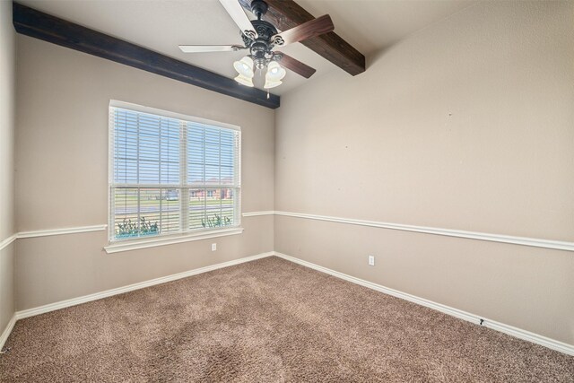 119 Remington Park Dr, Springtown, TX 76082 - carpeted empty room featuring baseboards, beamed ceiling, and ceiling fan