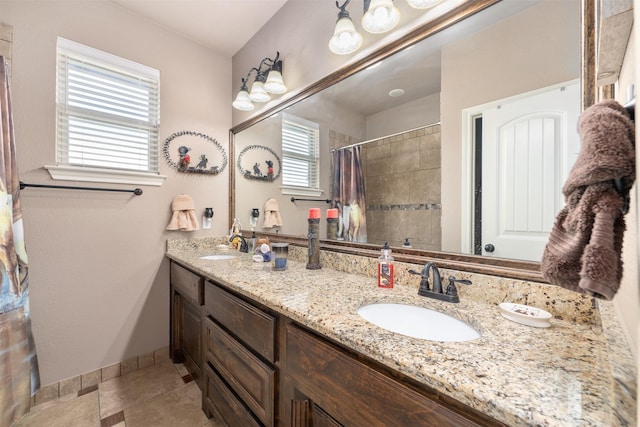119 Remington Park Dr, Springtown, TX 76082 - full bath with baseboards, a sink, a tile shower, and tile patterned flooring