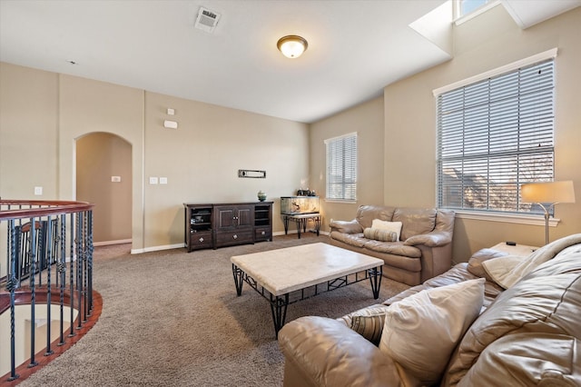 living room with carpet floors