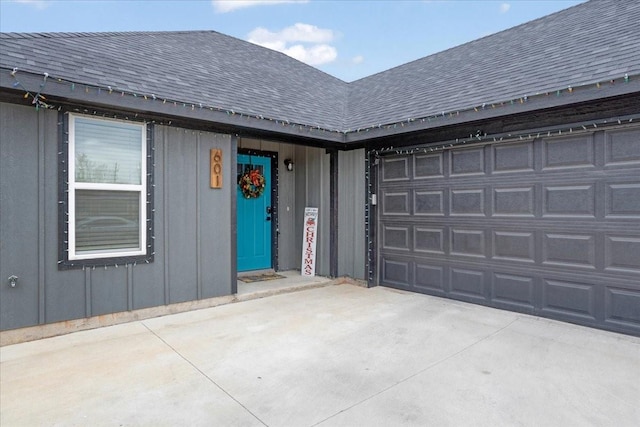 exterior space with a garage