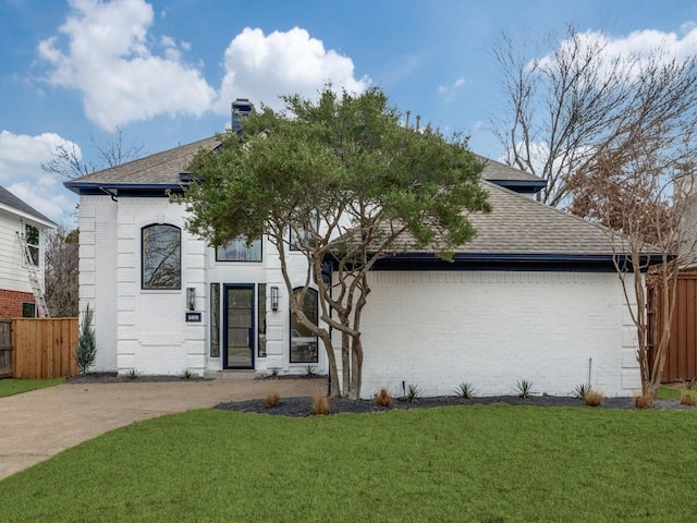 view of front of house featuring a front yard and a garage