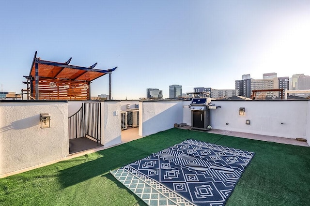 exterior space featuring cooling unit and a pergola