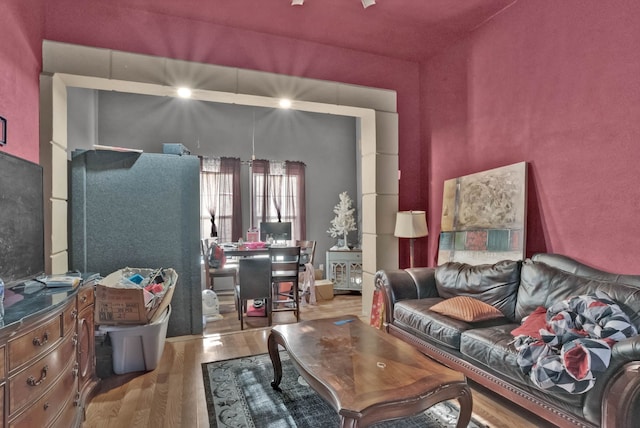 living room with hardwood / wood-style floors