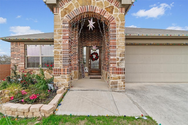 property entrance with a garage