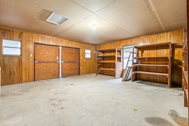 basement with wooden walls