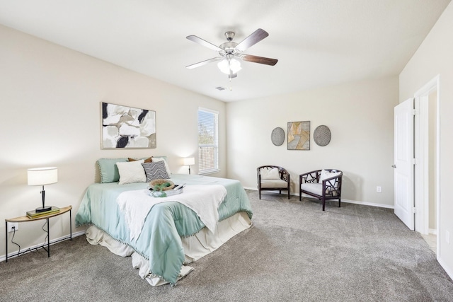 bedroom with carpet flooring and ceiling fan