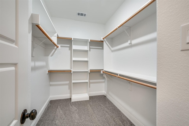 spacious closet with dark colored carpet