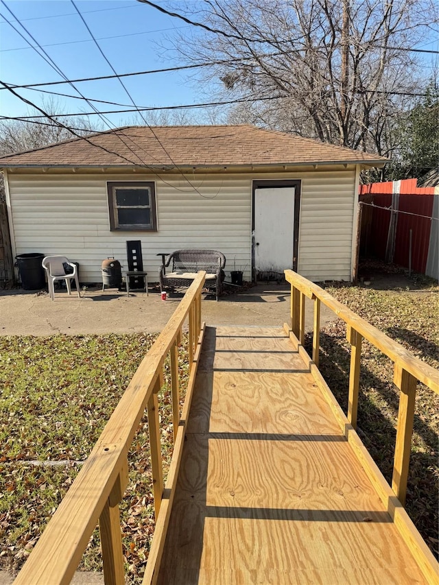 wooden deck featuring a patio