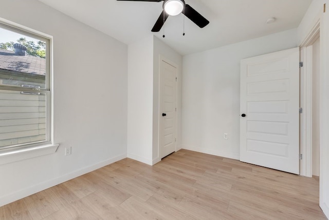 interior space featuring light hardwood / wood-style floors and ceiling fan