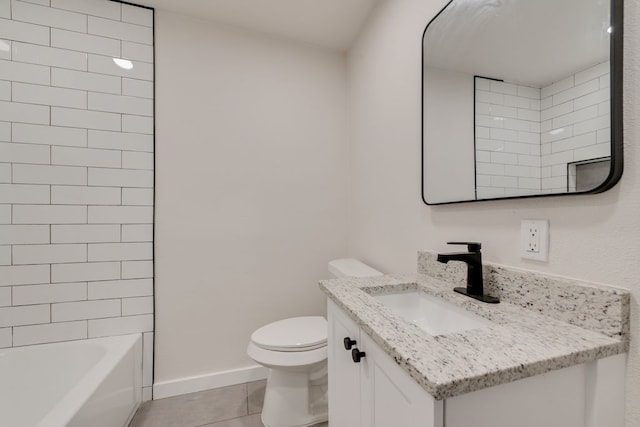 full bathroom with tile patterned flooring, vanity, toilet, and tiled shower / bath combo