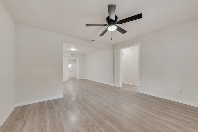 spare room featuring ceiling fan and light hardwood / wood-style flooring