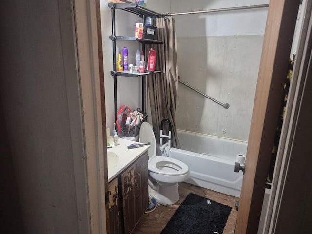 full bathroom with vanity, toilet, and shower / bath combo with shower curtain