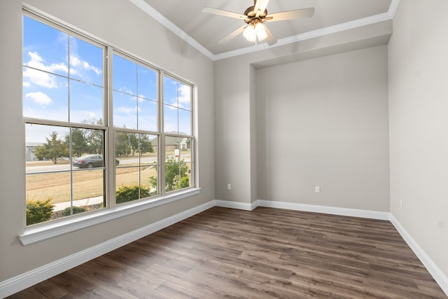 175 Quail Ridge Ct, Decatur, TX 76234 - empty room with ornamental molding, dark wood finished floors, baseboards, and ceiling fan