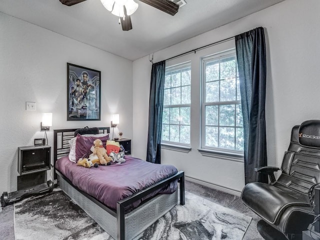 bedroom with carpet floors and ceiling fan