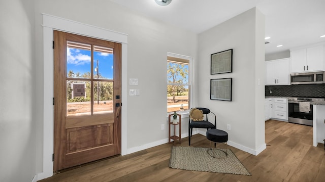 foyer entrance with hardwood / wood-style flooring and a wealth of natural light