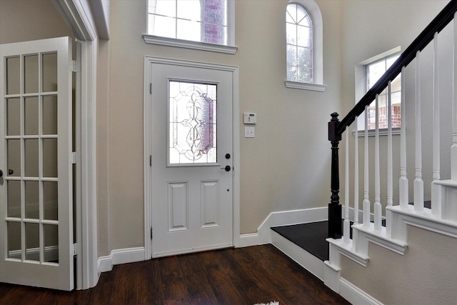 foyer with plenty of natural light and dark wood-type flooring