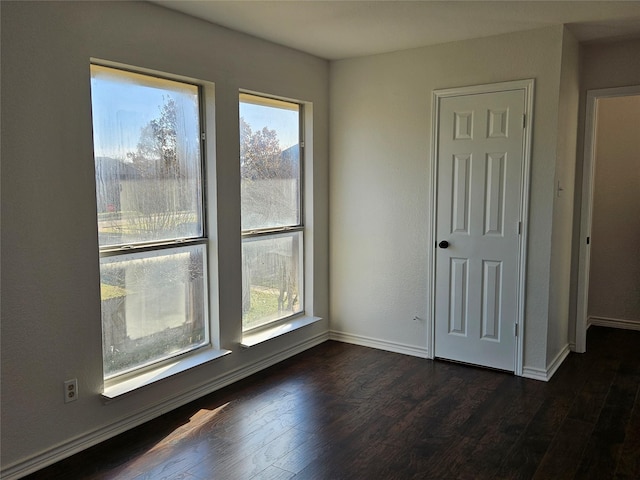 spare room with dark wood-type flooring