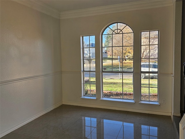 tiled empty room with ornamental molding