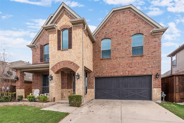 front facade with a garage