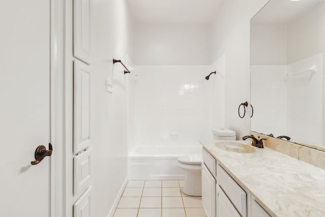 full bathroom featuring toilet, shower / tub combination, vanity, and tile patterned floors