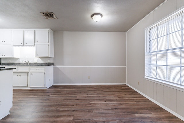 kitchen with white cabinets, dark hardwood / wood-style floors, and sink