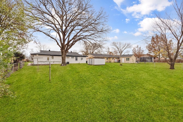 view of yard featuring a storage shed