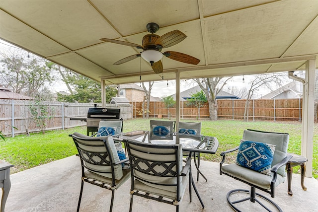 view of patio / terrace with a grill and ceiling fan