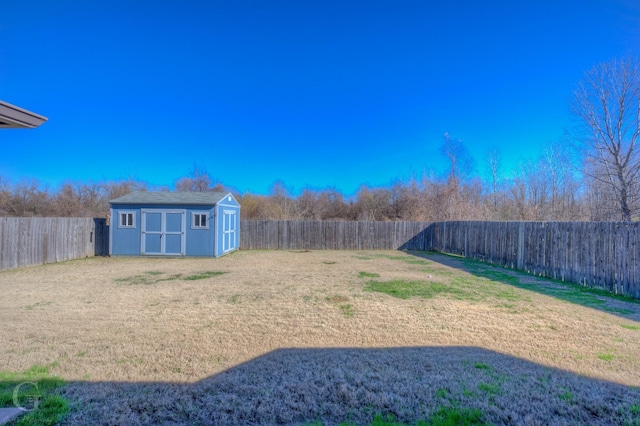 view of yard featuring a storage unit