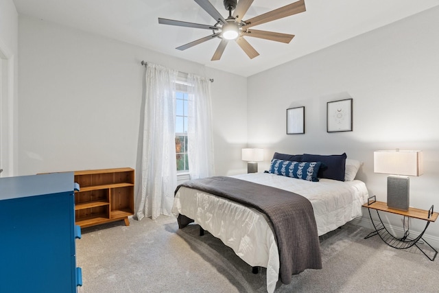 bedroom with carpet flooring and ceiling fan