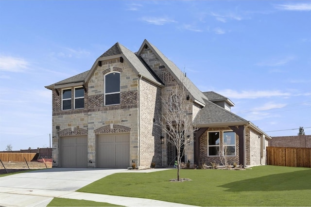 view of front of property featuring a garage and a front lawn