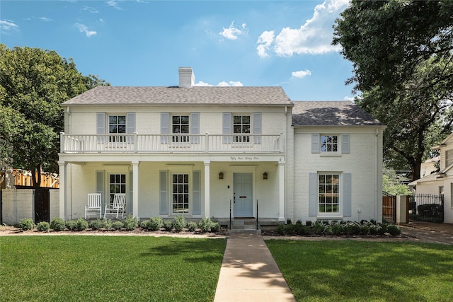 view of front facade with covered porch and a front yard