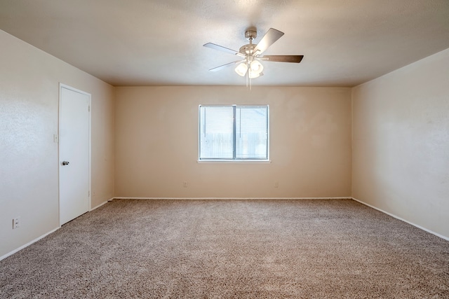 spare room featuring ceiling fan and carpet floors