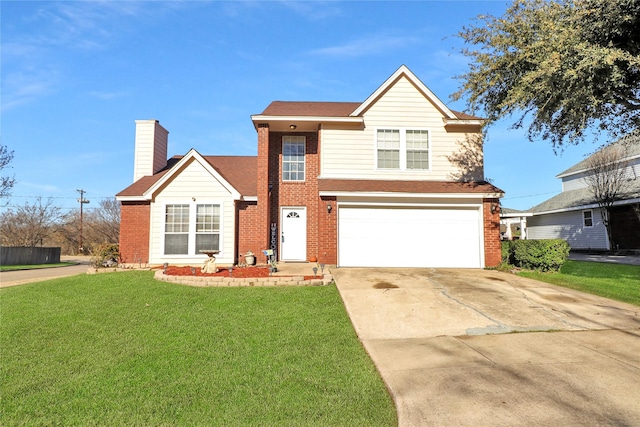 front facade with a garage and a front yard