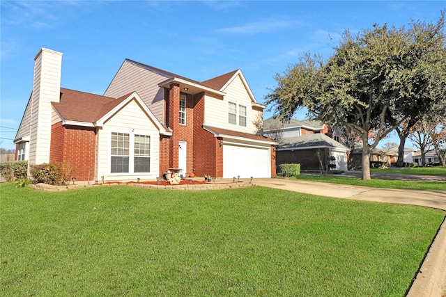 view of front of house featuring a garage and a front lawn