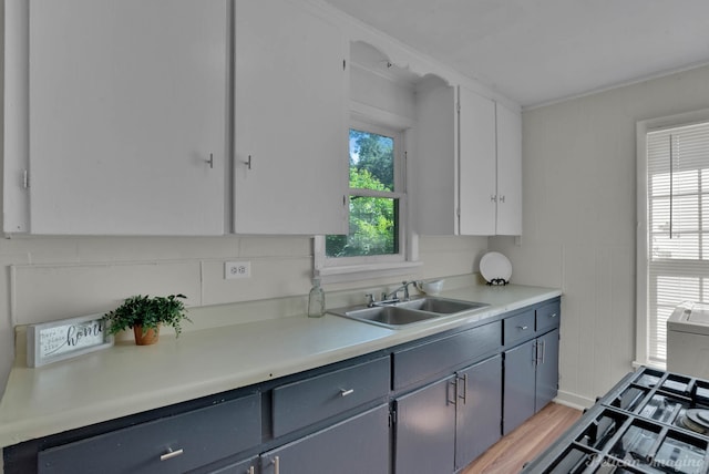 kitchen featuring light hardwood / wood-style floors, sink, and gray cabinetry