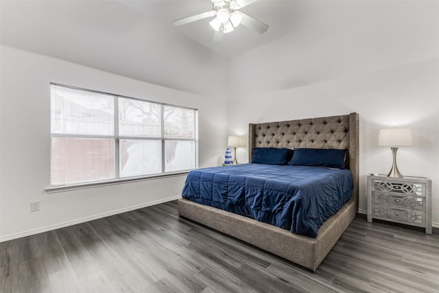 bedroom featuring hardwood / wood-style floors and ceiling fan