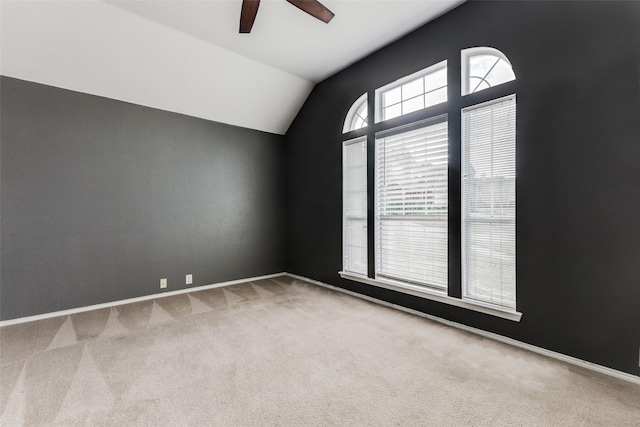 bonus room with ceiling fan, carpet floors, and lofted ceiling