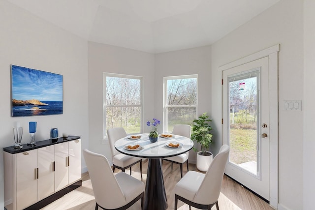 dining space with light hardwood / wood-style flooring