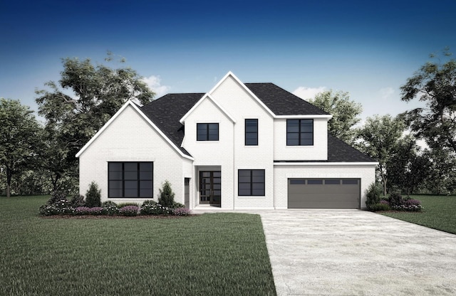 modern farmhouse with a garage and a front yard