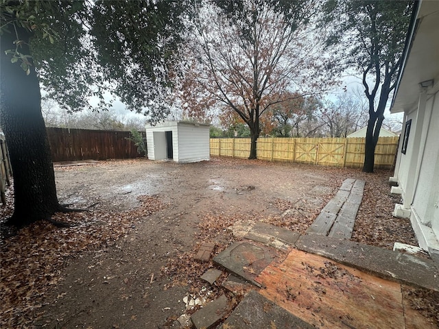 view of yard with a storage shed